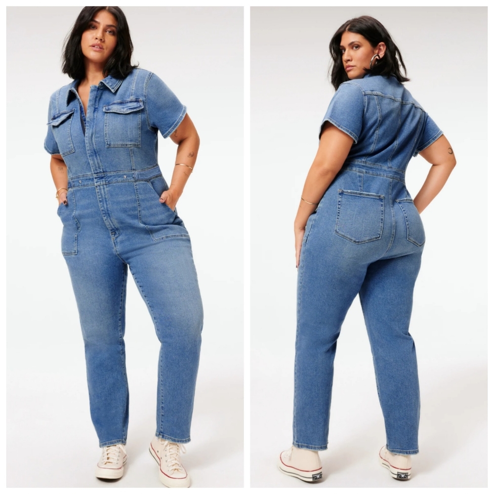 EUC Good American Fit for Success Jumpsuit | Denim Workwear Casual Distressed